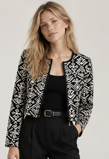 Monochrome Cropped Jacket, SAINT TROPEZ – Size L