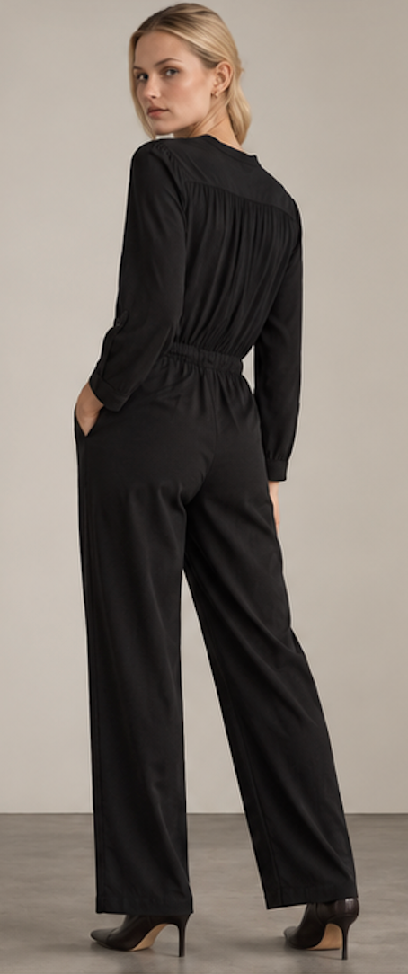 Sleek black long-sleeve Jumpsuit, SOAKED IN LUXURY – Size M