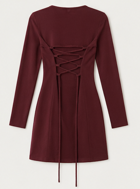 Burgundy Long Sleeve Mini Dress, SHEIN – Size XS